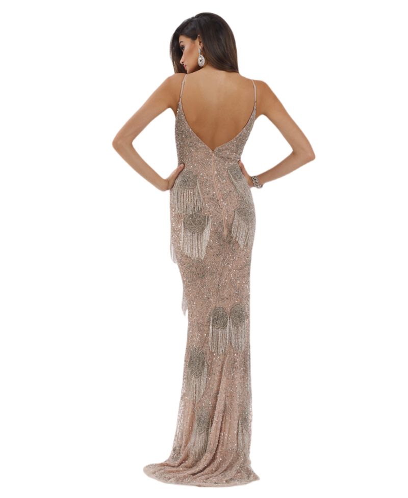 Women's Danika Floral Beaded Sheath Beaded Dress with Beaded Fringe