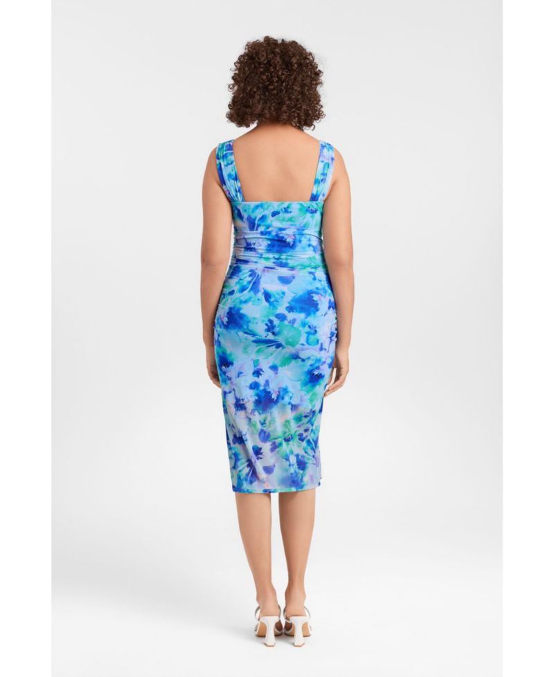 Women's Draped Mesh Sculpting Midi Dress