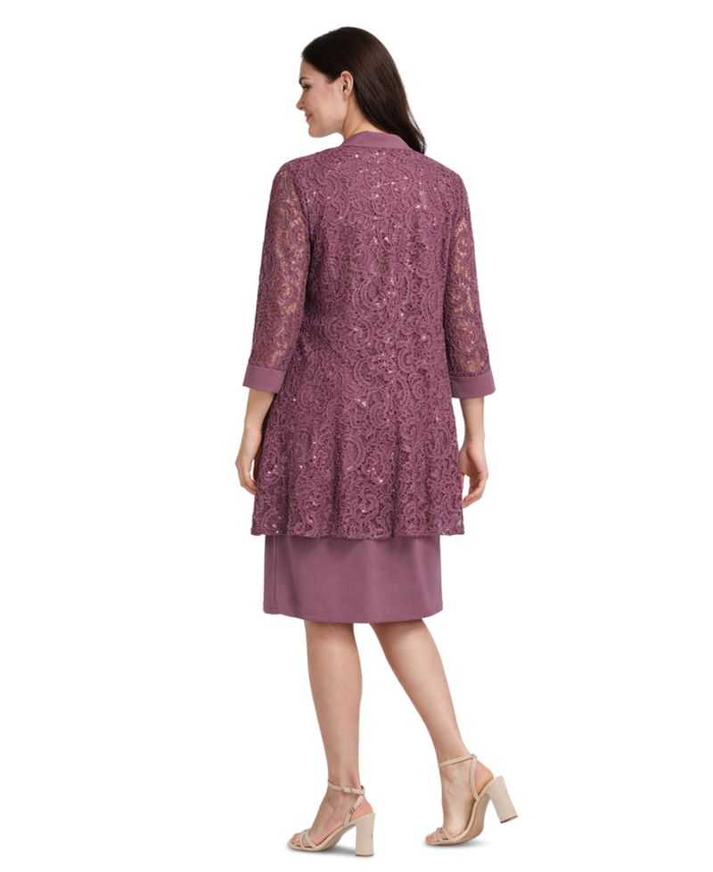 Women's 2-Pice. Sequined Lace Jacket & Necklace Dress Set
