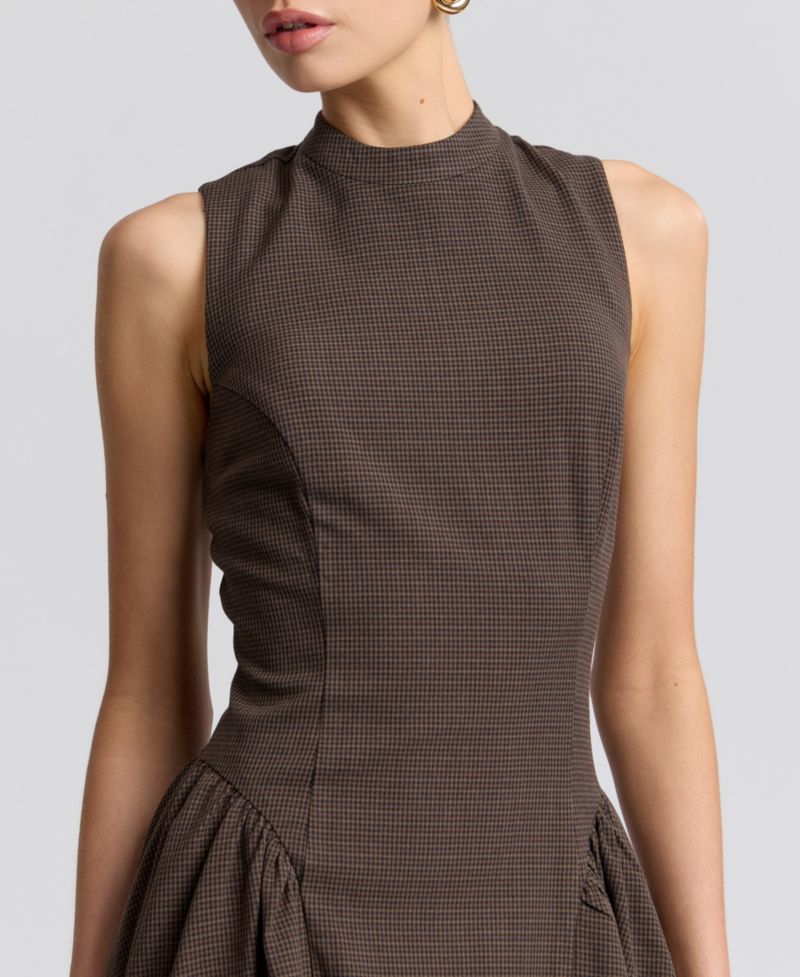 Women's Stretch Plaid Mock-Neck Flounce Mini Dress