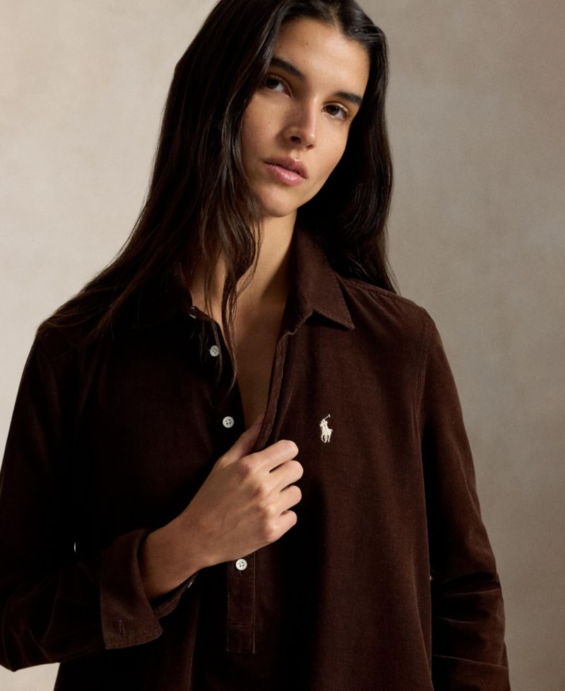 Women's Corduroy Pleated Shirt Dress