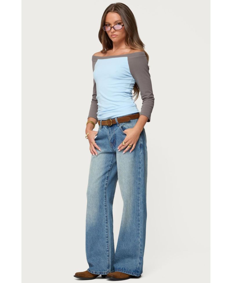 Women's Keri Boat Neck Contrast Raglan Top