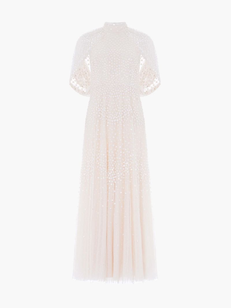 Women's Scallop Sequin Cape Ankle Gown