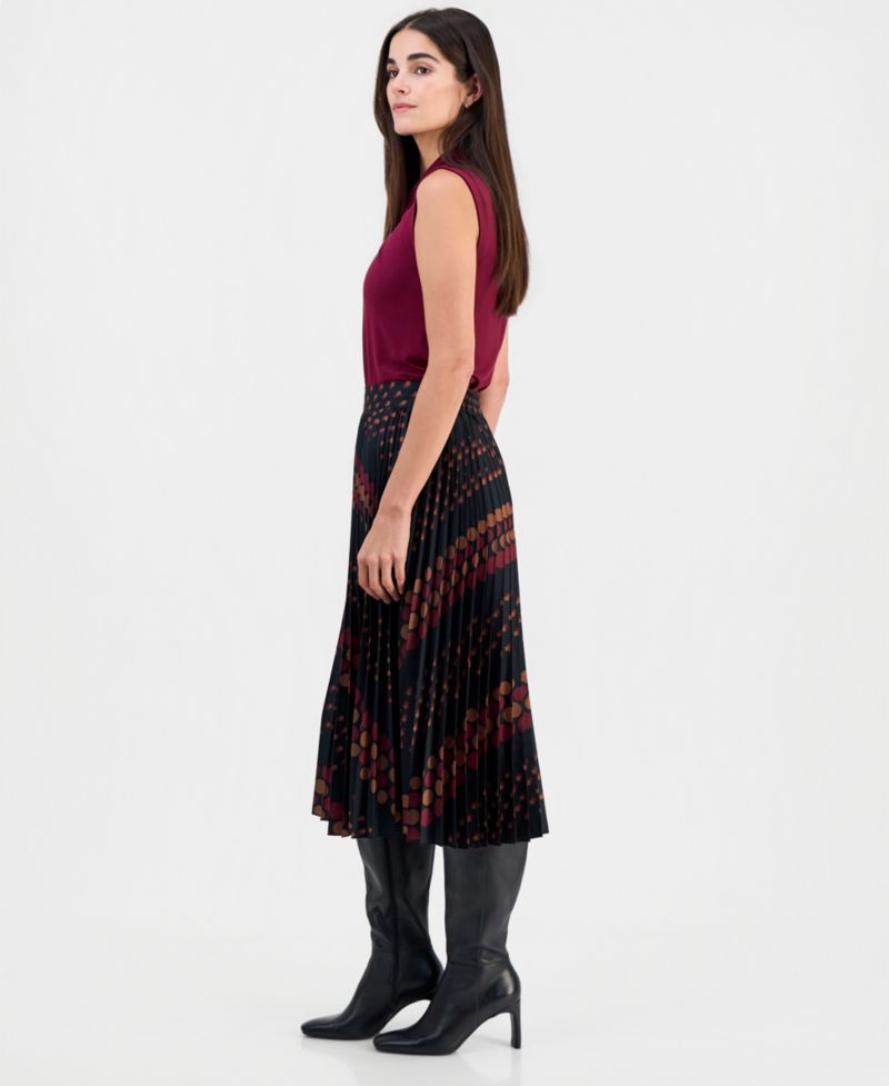 Women's Printed Pull-On Pleated Midi Skirt
