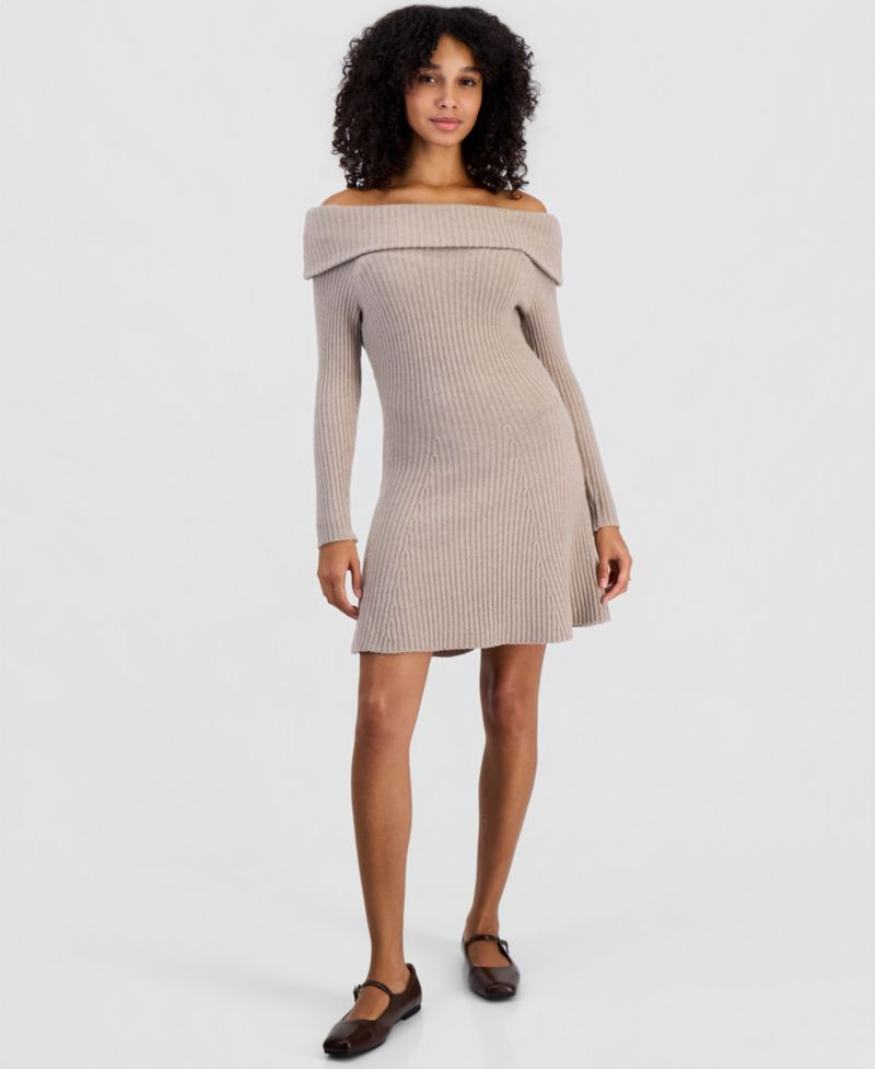 Juniors' Marilyn Off-Shoulder Ribbed-Knit Sweater Dress