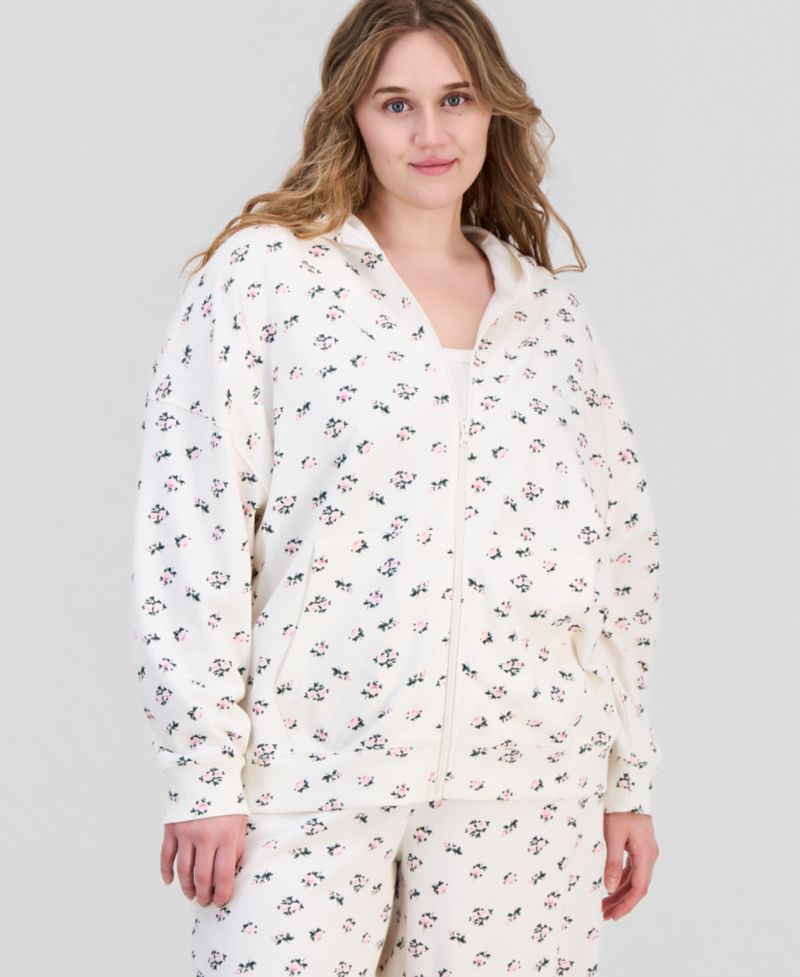 Trendy Plus Size Drop-Shoulder Zippered Hoodie