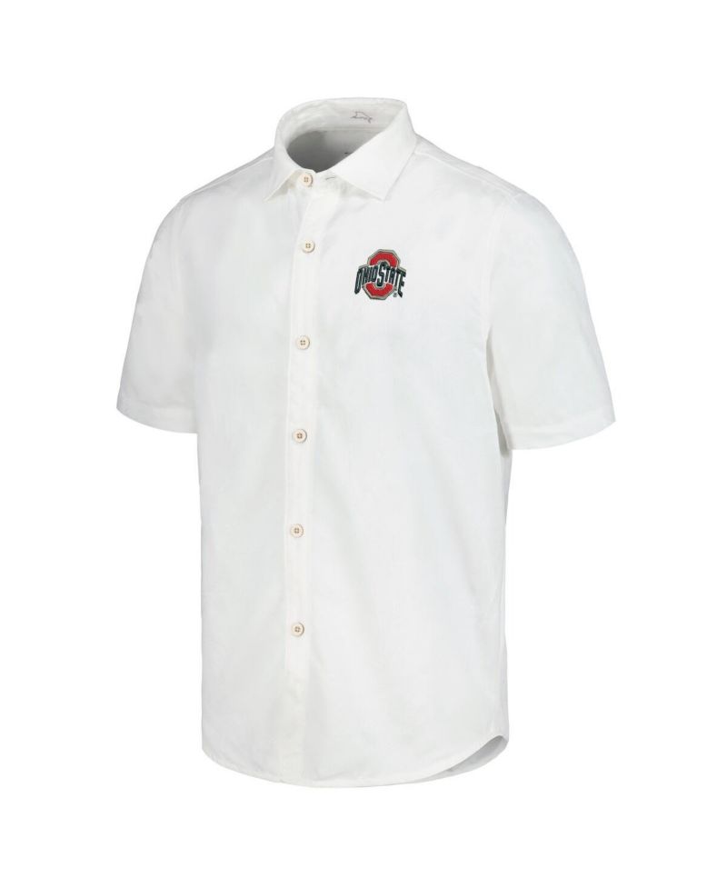 Men's White Ohio State Buckeyes Coconut Point Palm Vista IslandZone Camp Button-Up Shirt
