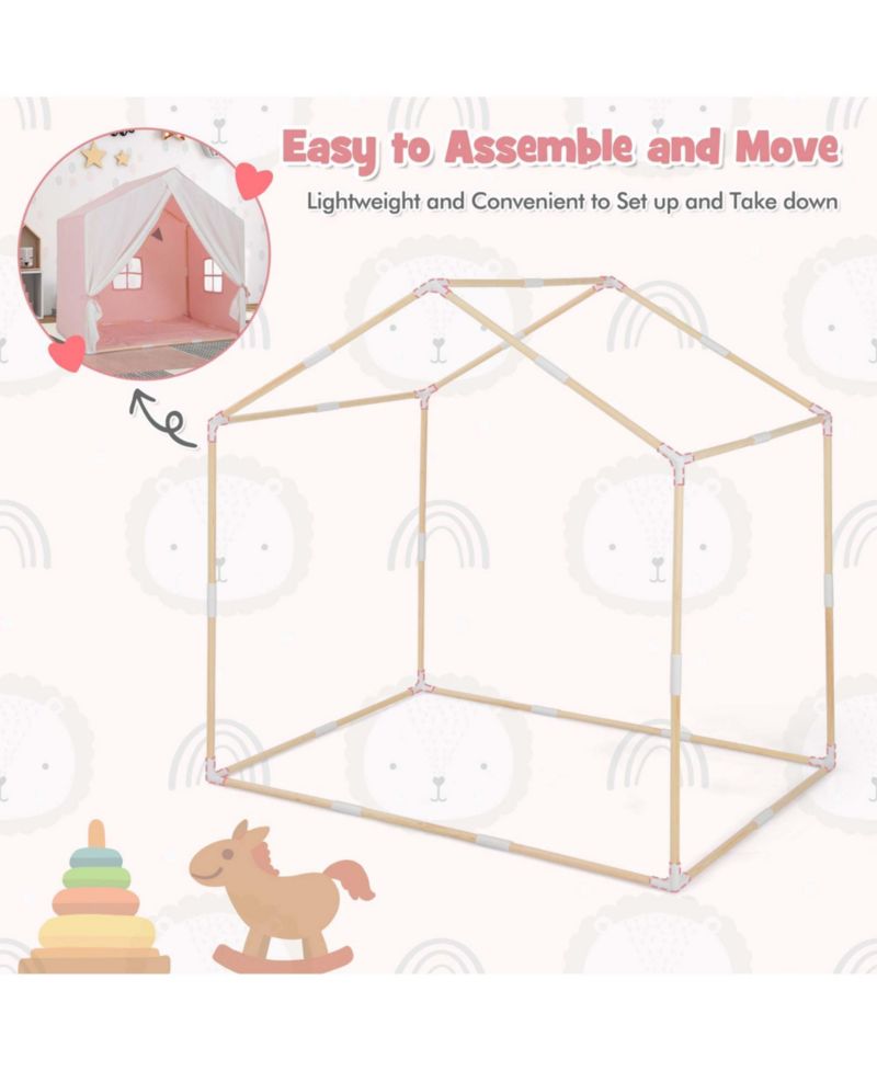 Kids' Castle Play Tent with Solid-Wood Frame and Washable Mat