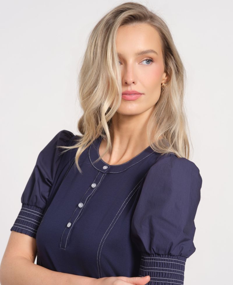 Women's Puff-Sleeve Crewneck Mini Dress