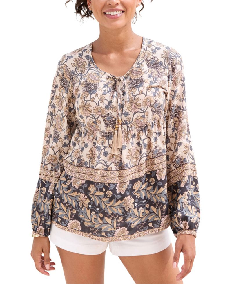 Women's Viscose Floral Print Peasant Look Blouse