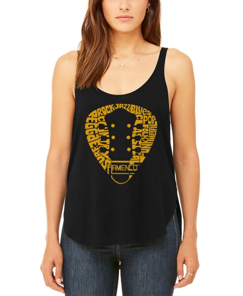 Women's Guitar Pick Genres Premium Word Art Flowy Tank Top