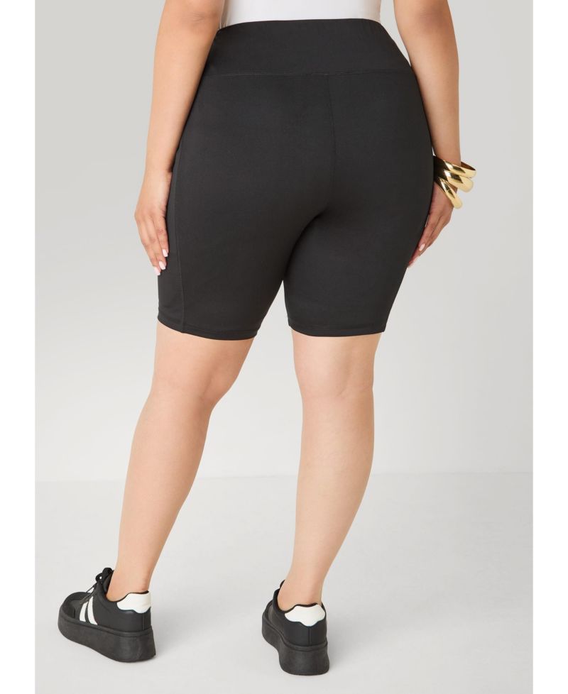 Plus Size High-Waisted Cell Phone Pocket Biker Shorts, 9" Inseam