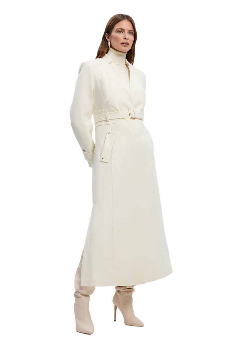 Women's Wool Notch Neck Belted Maxi Coat