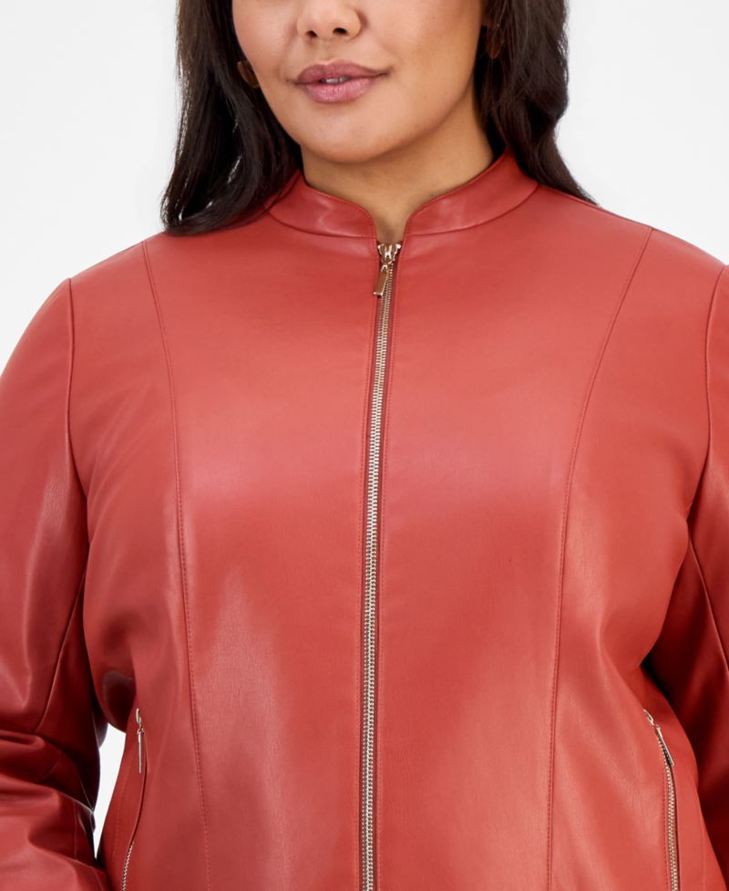 Plus Size Moto Zip-Up Collarless Jacket