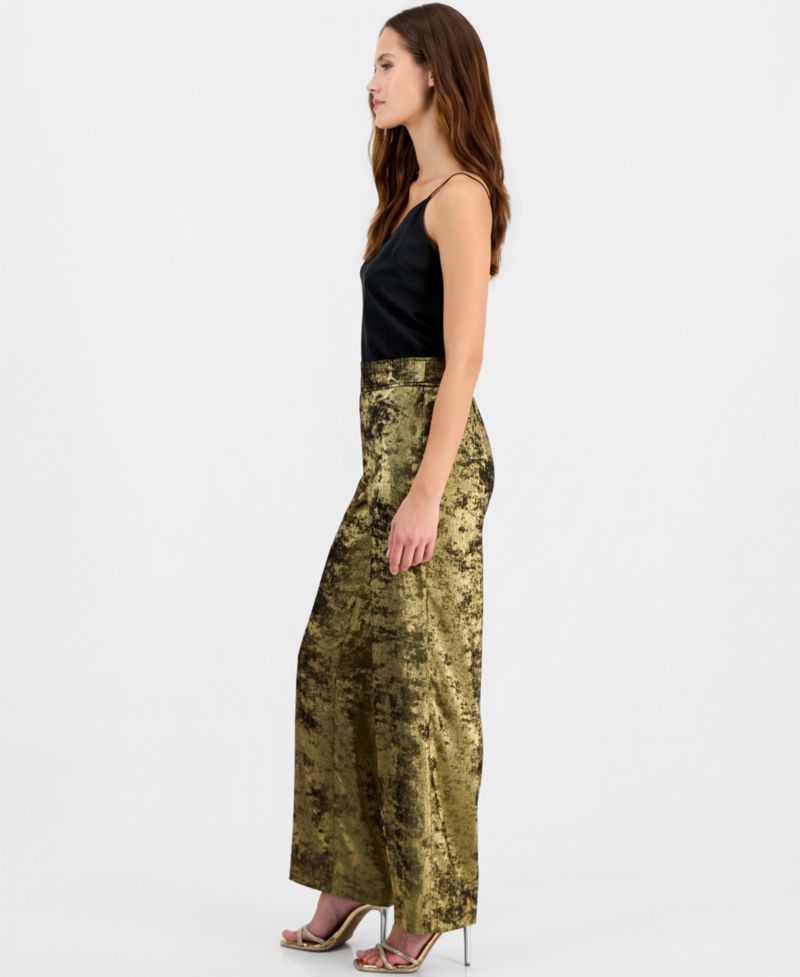Women's Metallic Foil-Crepe High-Rise Wide-Leg Pants