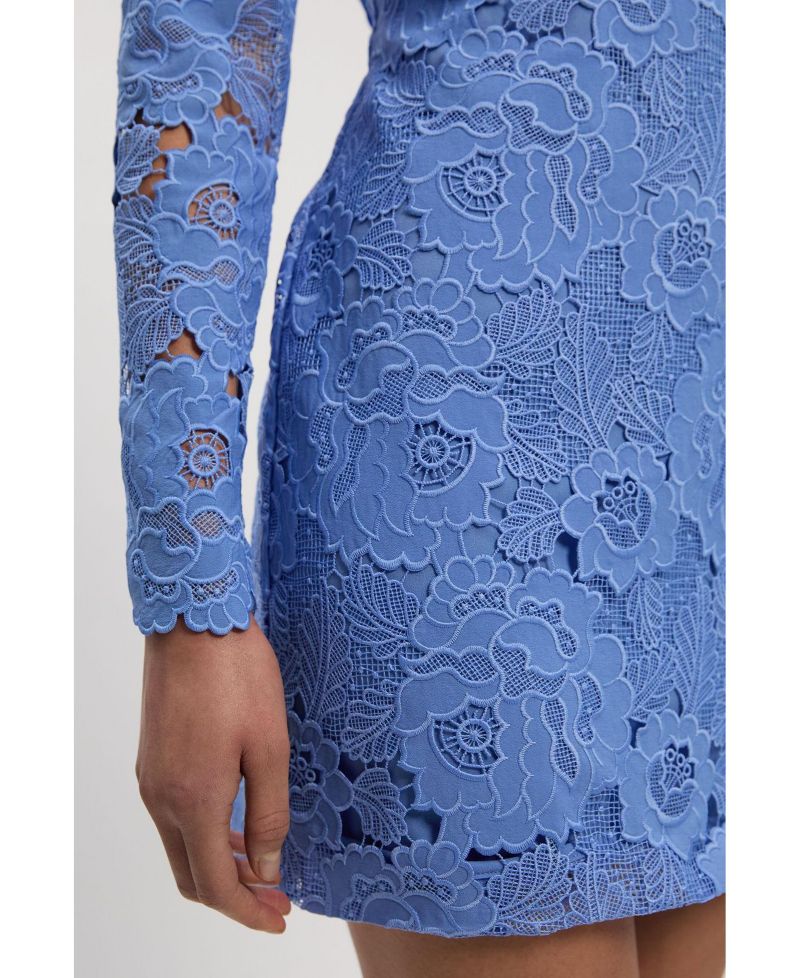 Women's Guipure Lace High Neck Woven Mini Dress