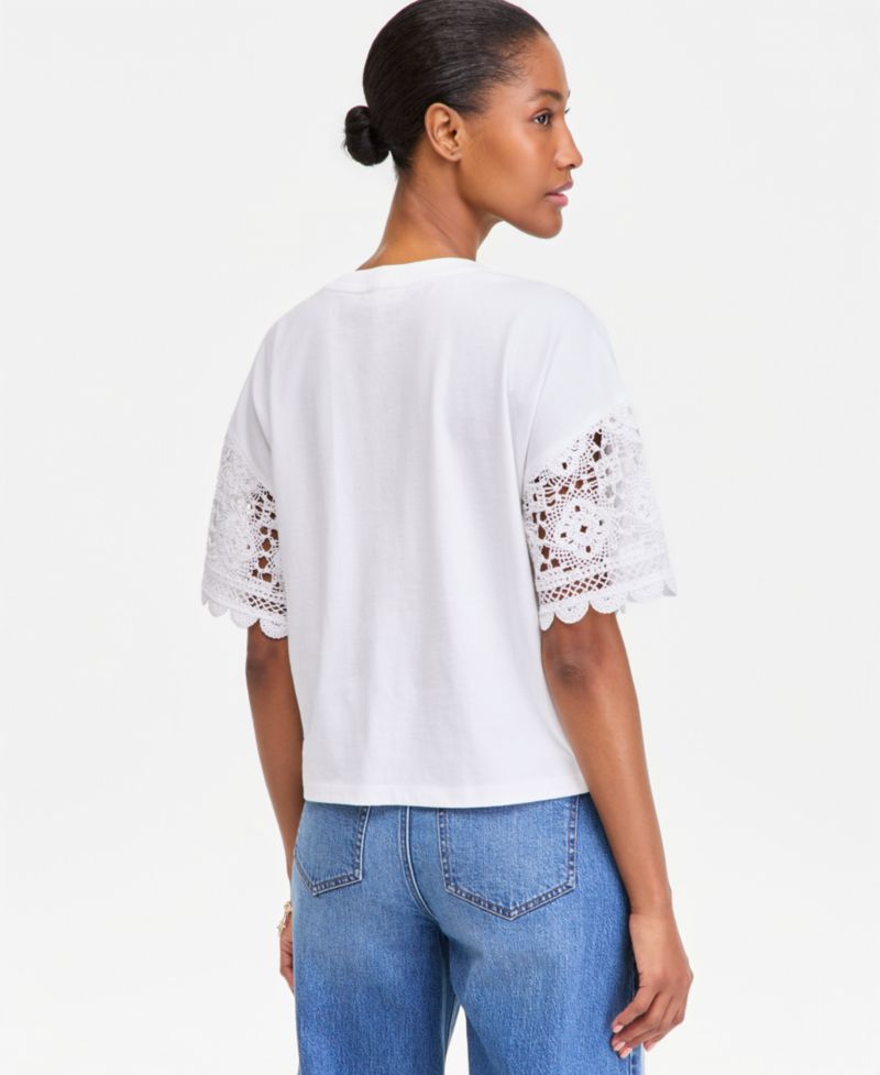 Women's Crochet-Sleeve Jersey T-Shirt