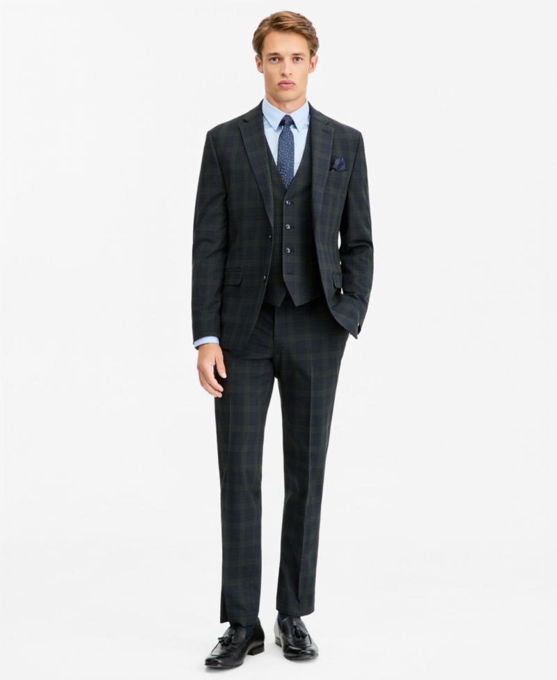 Men's Slim-Fit Green Tartan Suit Separates Pants