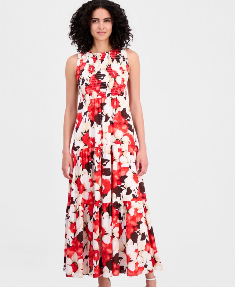 Petite Smocked-Bodice Tiered Maxi Dress