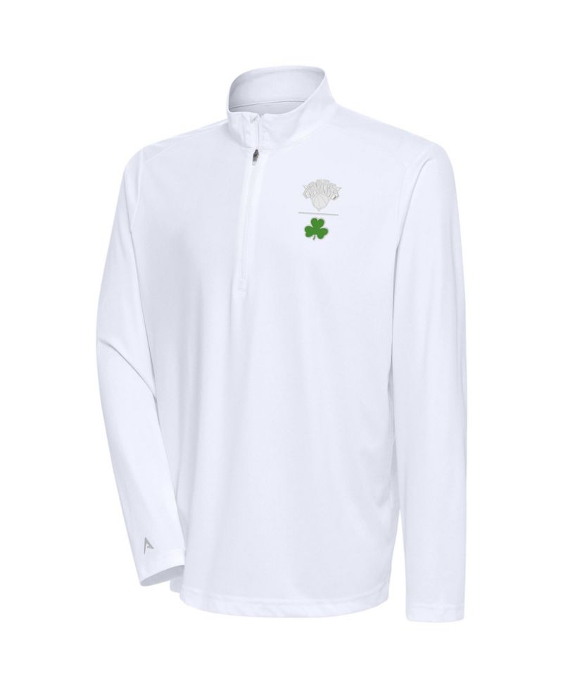 Men's White New York Knicks Shamrock Tribute Quarter-Zip Pullover Sweatshirt