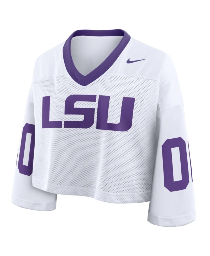 Women's White LSU Tigers Oversized Logo Cropped Fashion Jersey