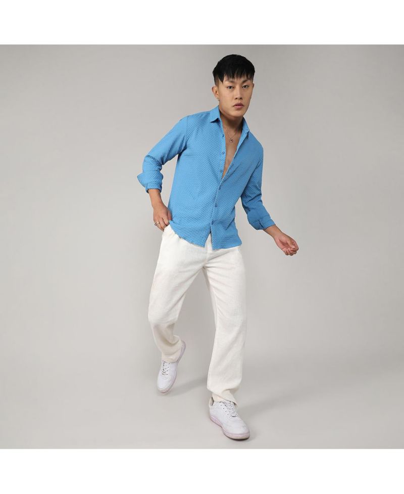 Men's Sky Blue Textured Micro Buffalo Check Shirt