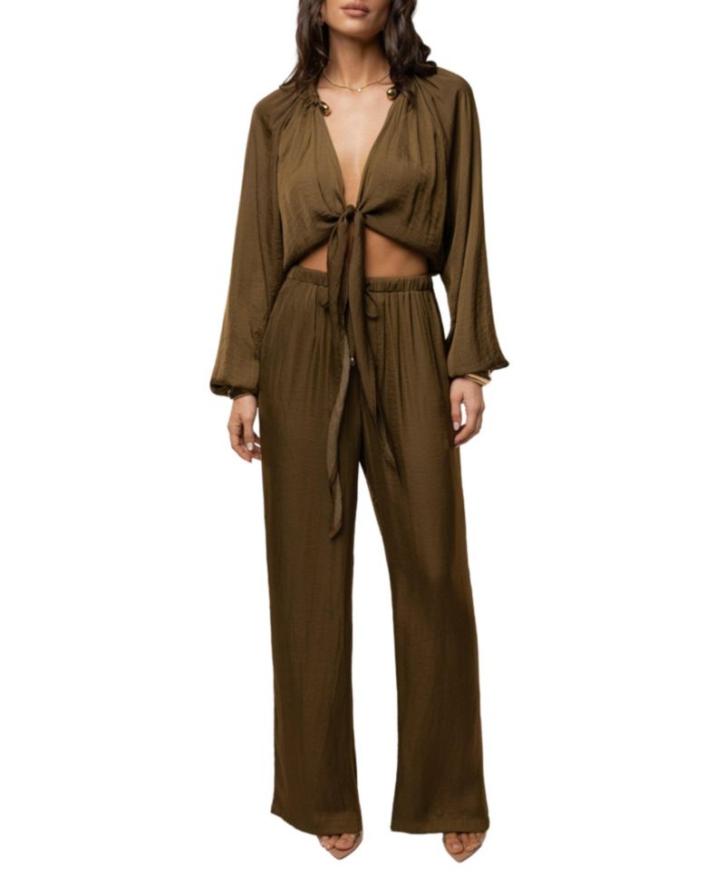 Women's Seaside Glow High-Waisted Wide-Leg Satin Pants