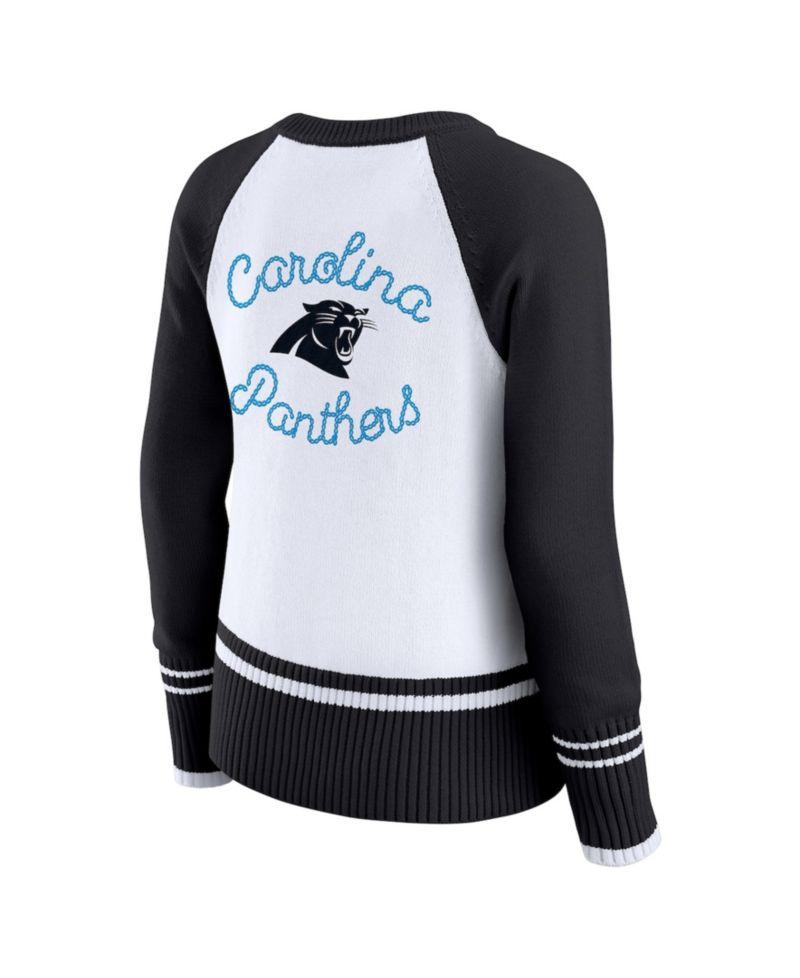 Women's White/Black Carolina Panthers Colorblock Raglan Sweater
