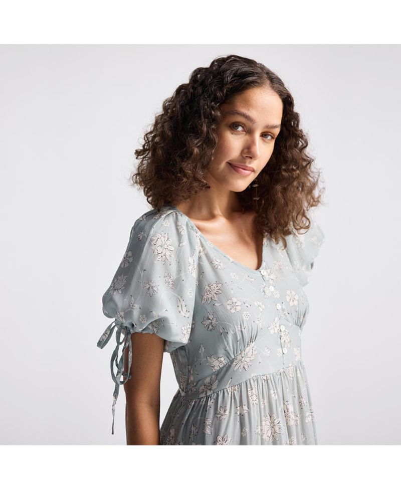 Women's Puff Sleeve Midi Dress