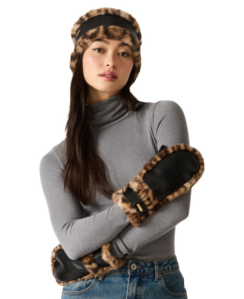 Women's Animal Fur Headband and Mittens Set
