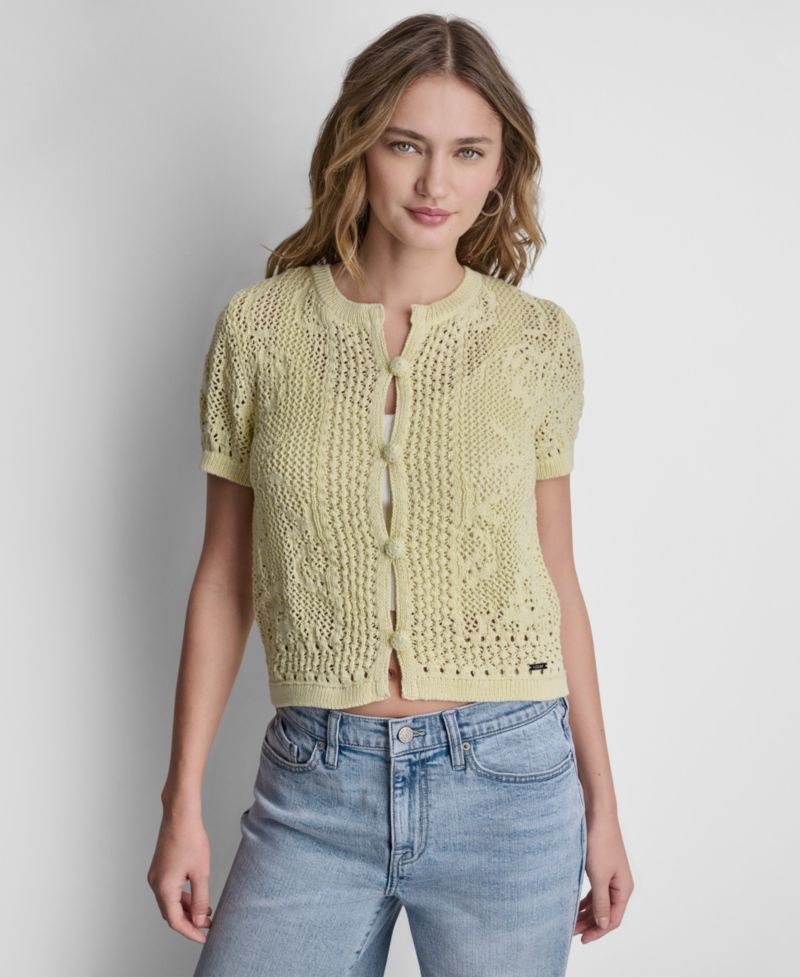 Women's Short-Sleeve Crewneck Cardigan