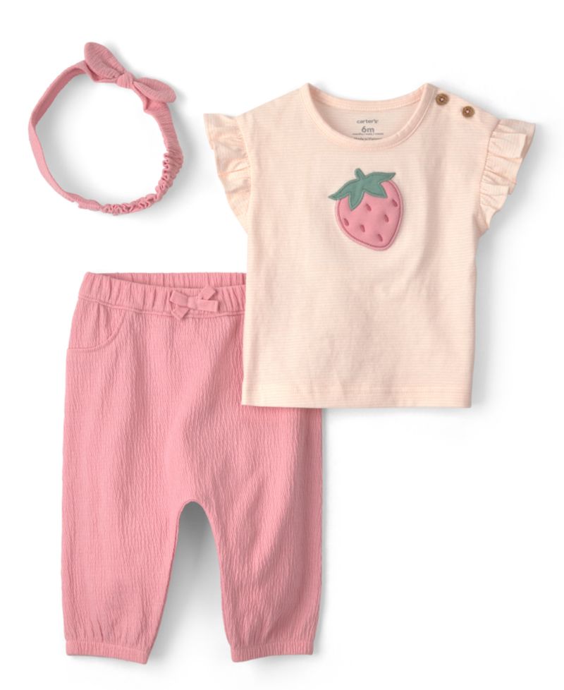 Baby Girls' Flutter Sleeve Top, Pants and Headband, 3-Piece Set
