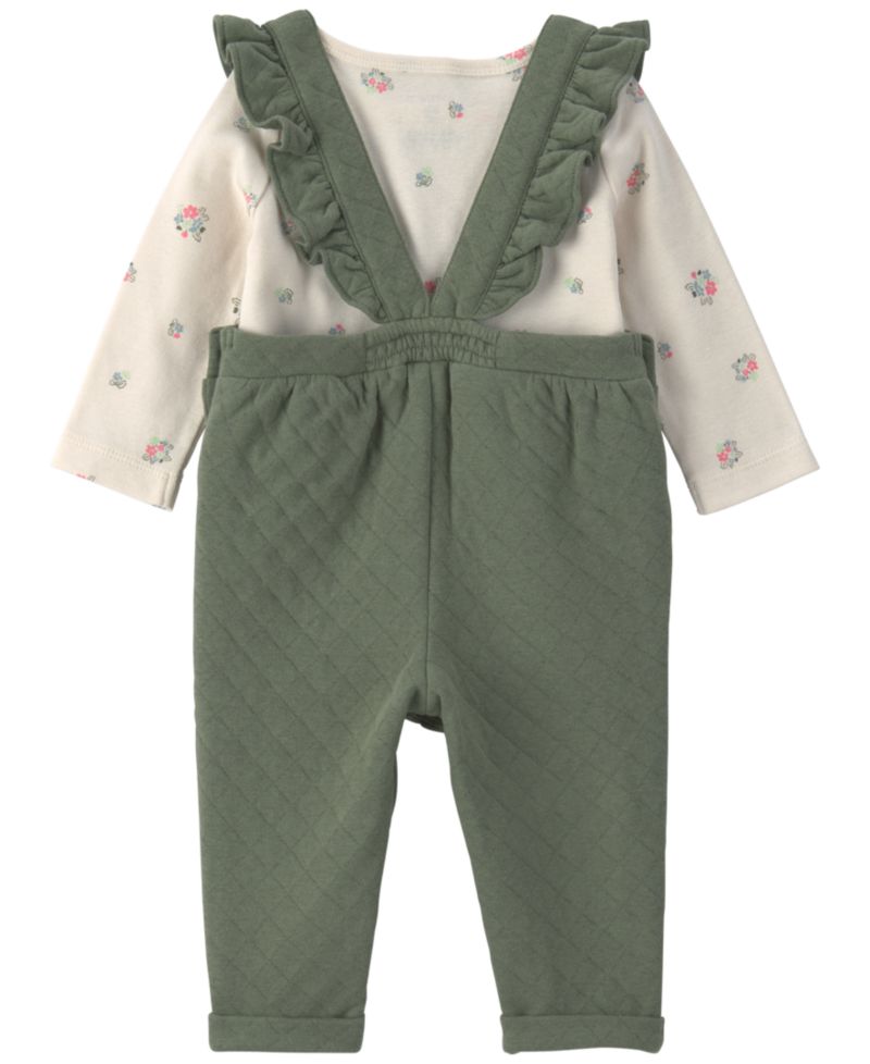 Baby Girls' Printed T-Shirt and Quilted Overall, 2-Piece Set