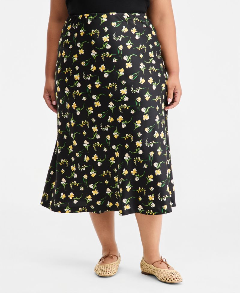 Trendy Plus Size Floral Midi Slip Skirt
