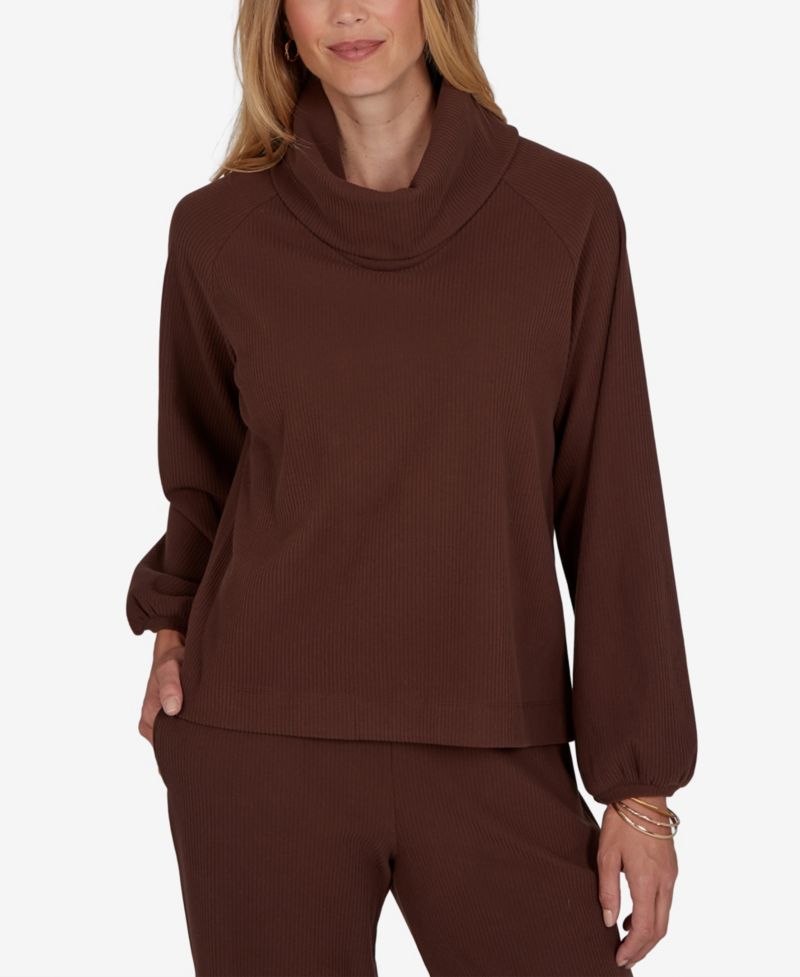 Petite Cowl Neck Ribbed Top