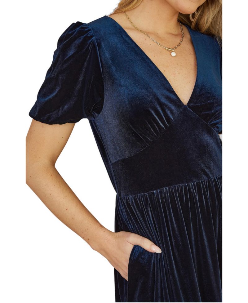 Women's Velvet V-Neck Midi Dress