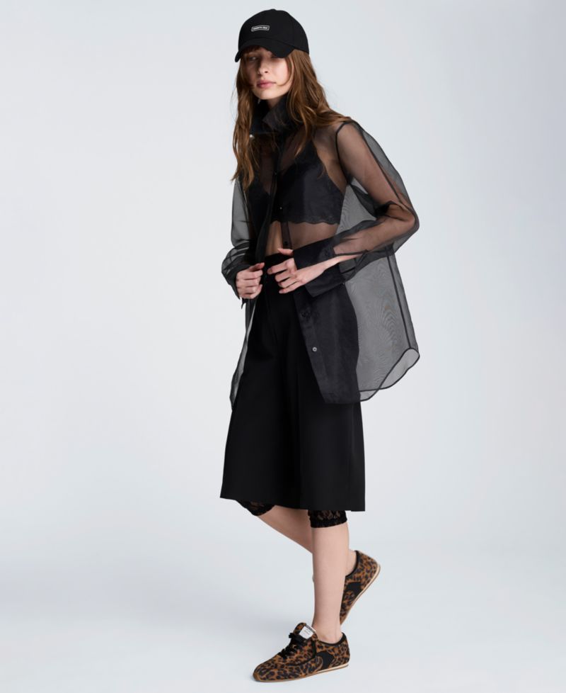 Women's Oversized Sheer Collared Tunic Shirt