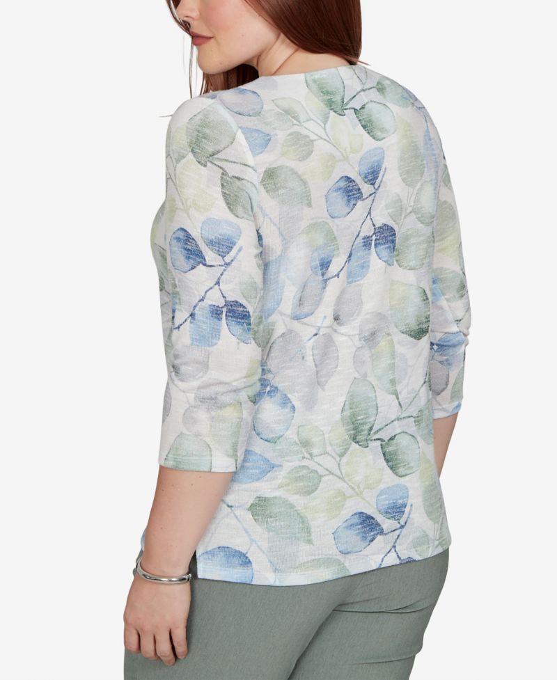 Women's Provence Watercolor Allover Leaf Print Top