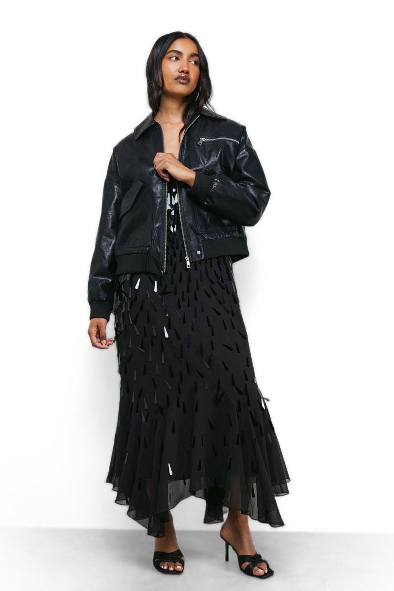 Women's Faux Leather Distressed Bomber Jacket