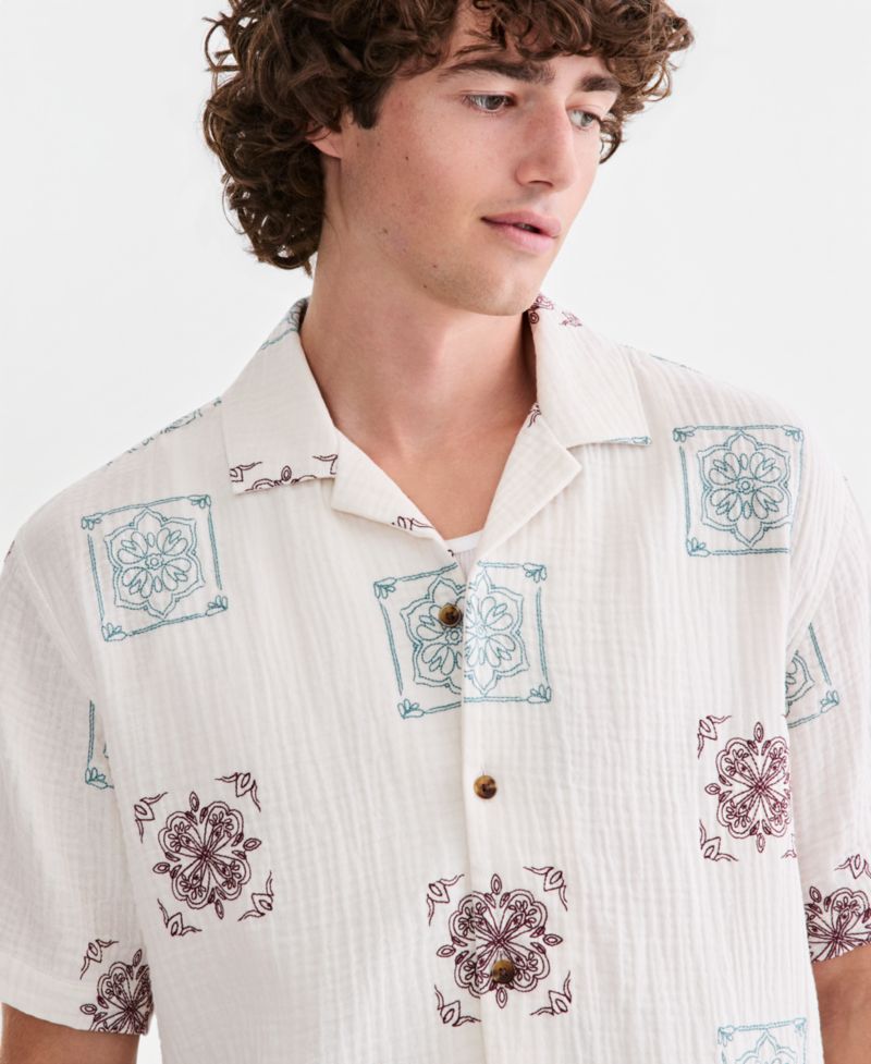Men's Cotton Embroidered Relaxed Camp Shirt