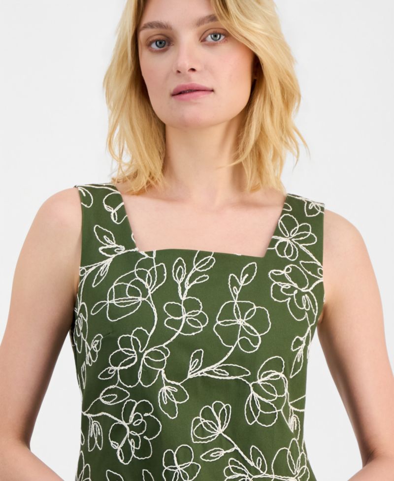 Petite Embroidered Square Neck Short Tank Dress