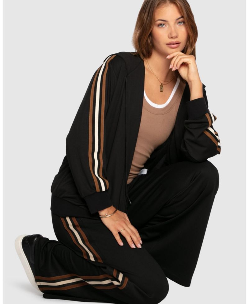 Women's Ready To Go Hooded Zip-Up Striped Sleeve Jacket
