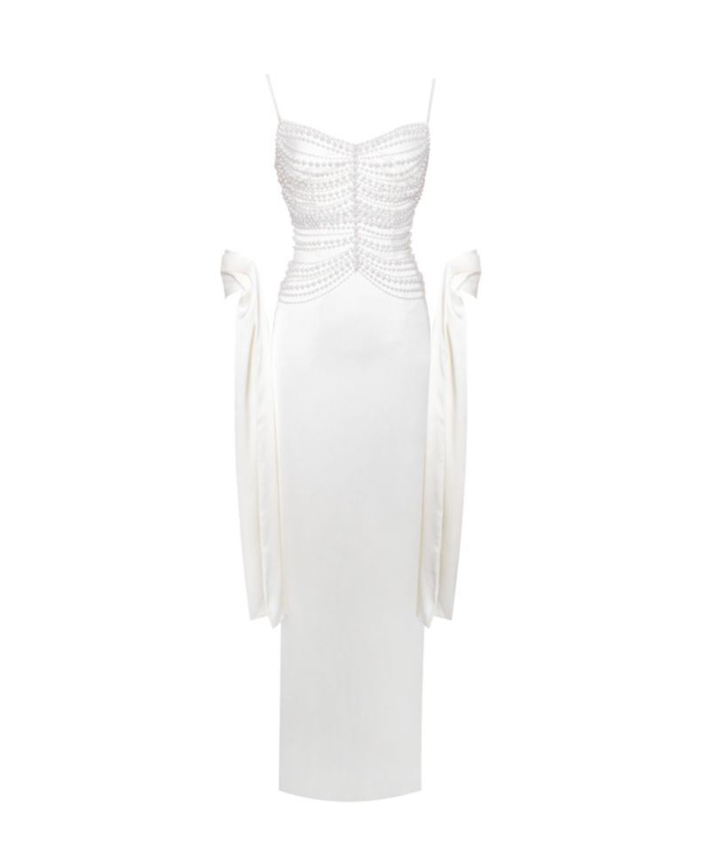 Women's Karmen Pearl Top Pencil Slip Gown with Scarf