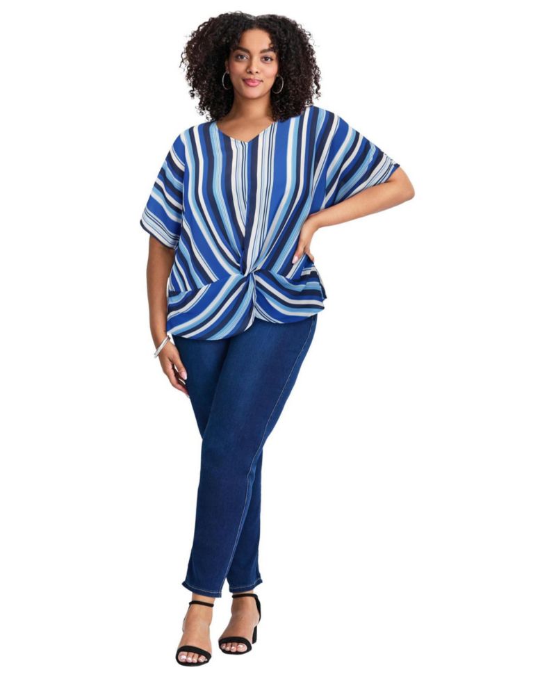 Women's Plus Size Knot Front Dolman Sleeve Blouse