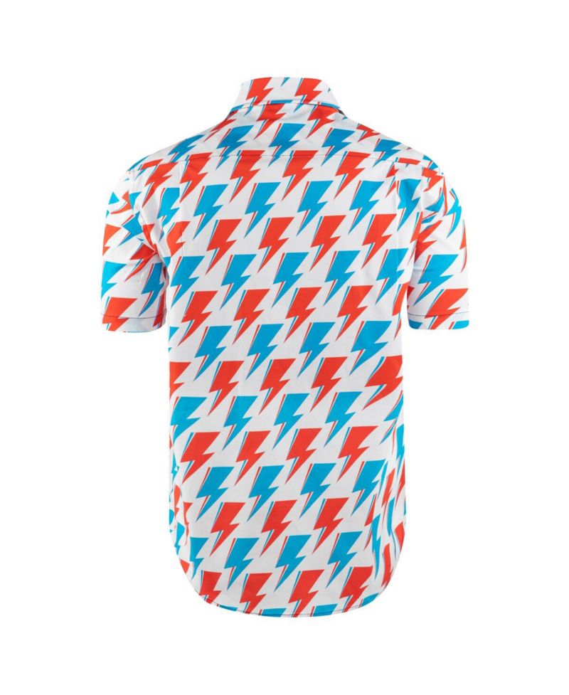 Men's White David Bowie Red and Blue Bolt Button-Down Shirt