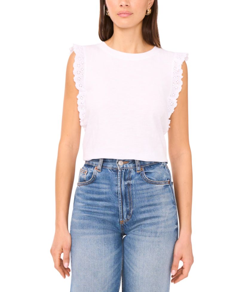 Women's Cotton Eyelet-Lace Trim Tank Top