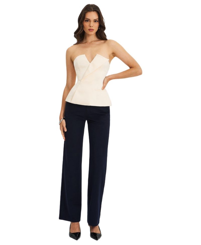 Women Yani Ivory Asymmetrical Lapel Sleeveless Peplum Top