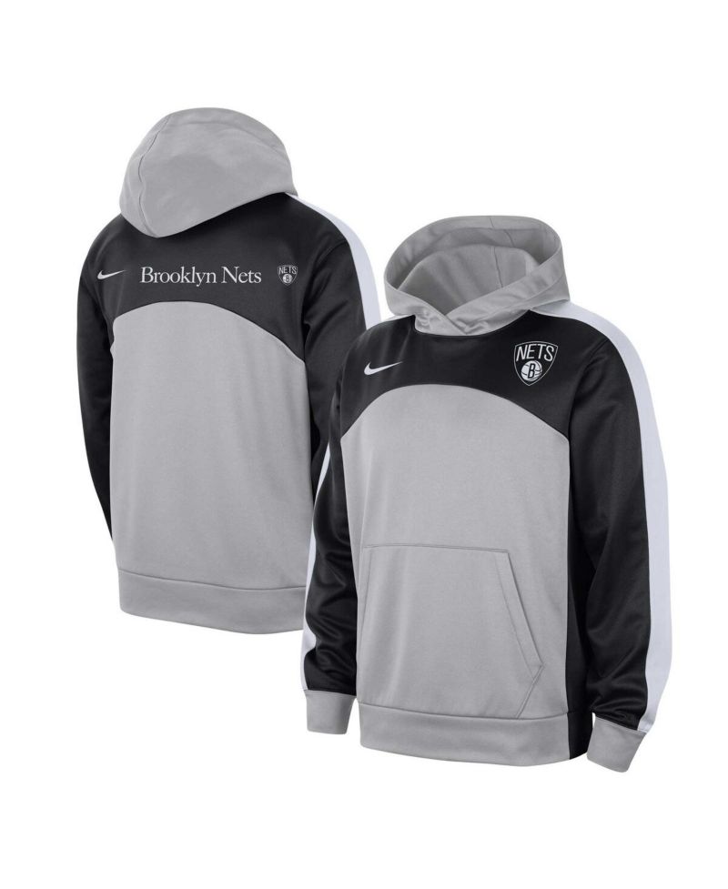 Men's Silver/Black Brooklyn Nets Authentic Starting Five Force Performance Pullover Hoodie