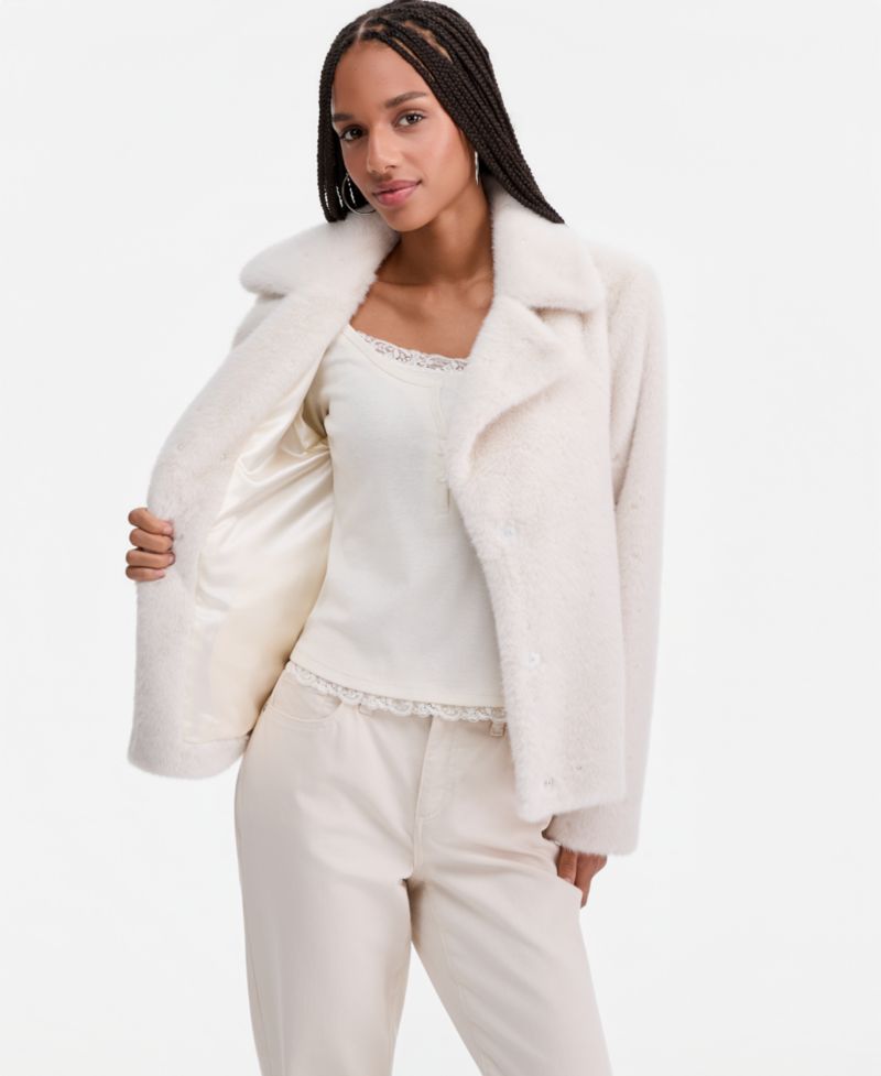 Women's Faux-Fur Pearl Embellished Short Jacket