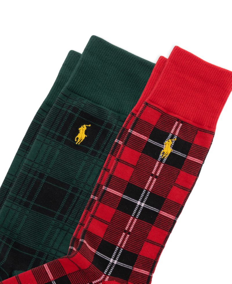 Men's Tartan Cotton-Blend Ribbed Cuffs Crew Socks, 2-Pack